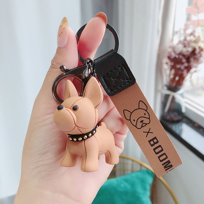 Khaki Cute Resin French Bulldog Keychain Pendant for Backpacks and Keys