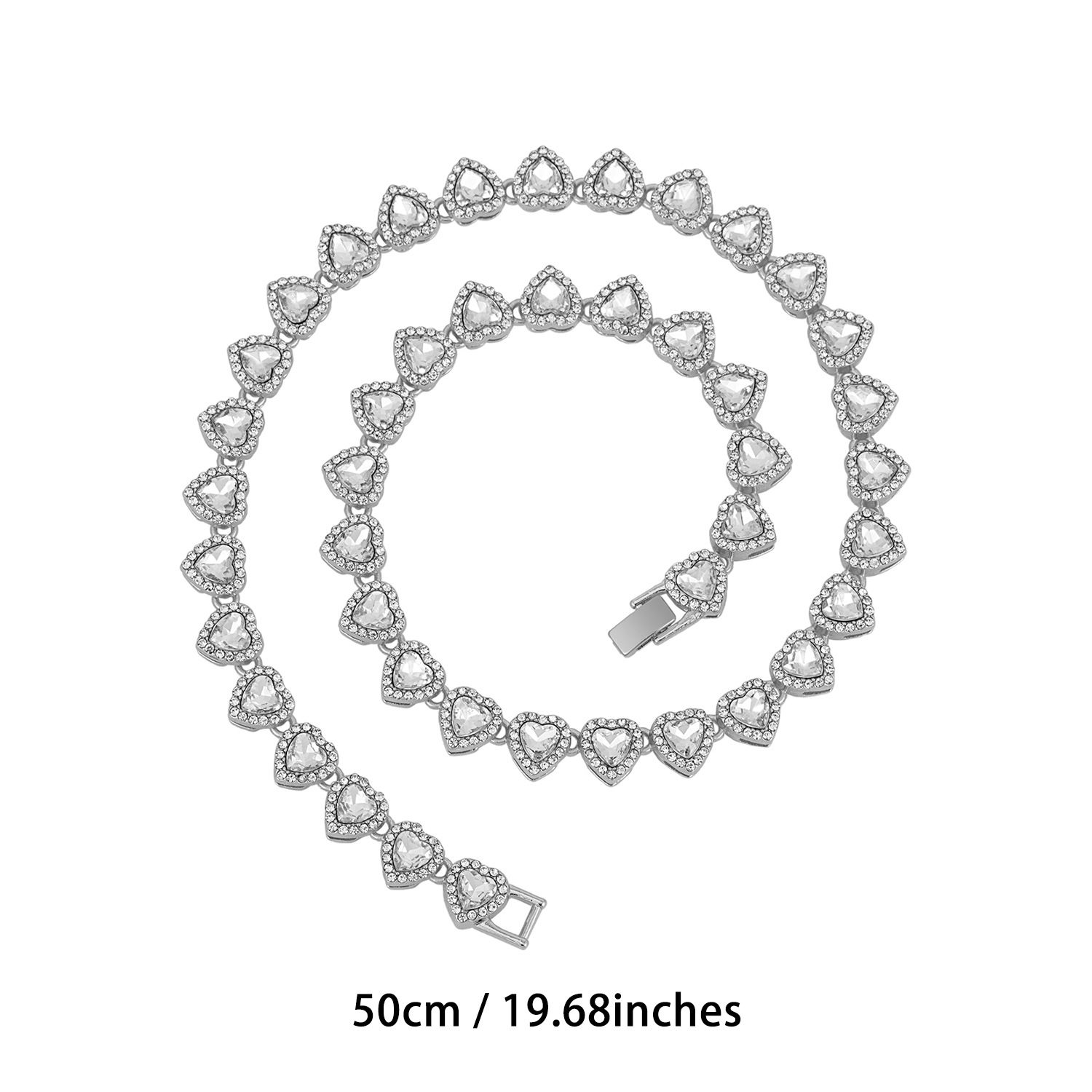 Silver-Plated Heart Rhinestone Cuban Link 20 inch Tennis Necklace and 8 inch view 2