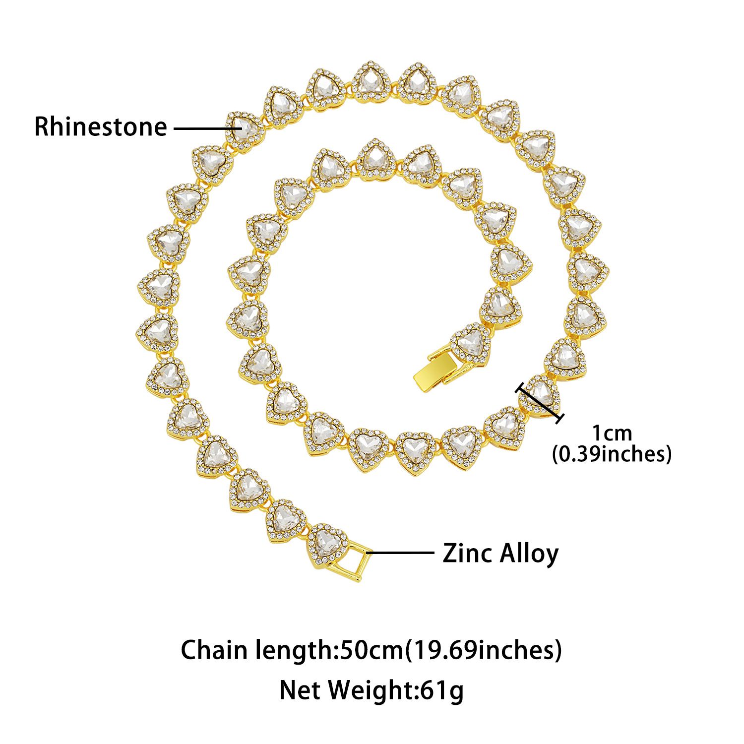 Silver-Plated Heart Rhinestone Cuban Link 20 inch Tennis Necklace and 8 inch view 6