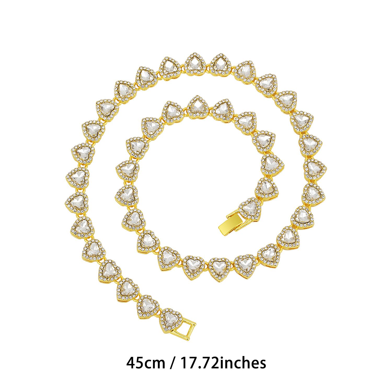 Gold-Plated Heart Rhinestone Cuban Link 18 inch Tennis Necklace and 7 inch view 2