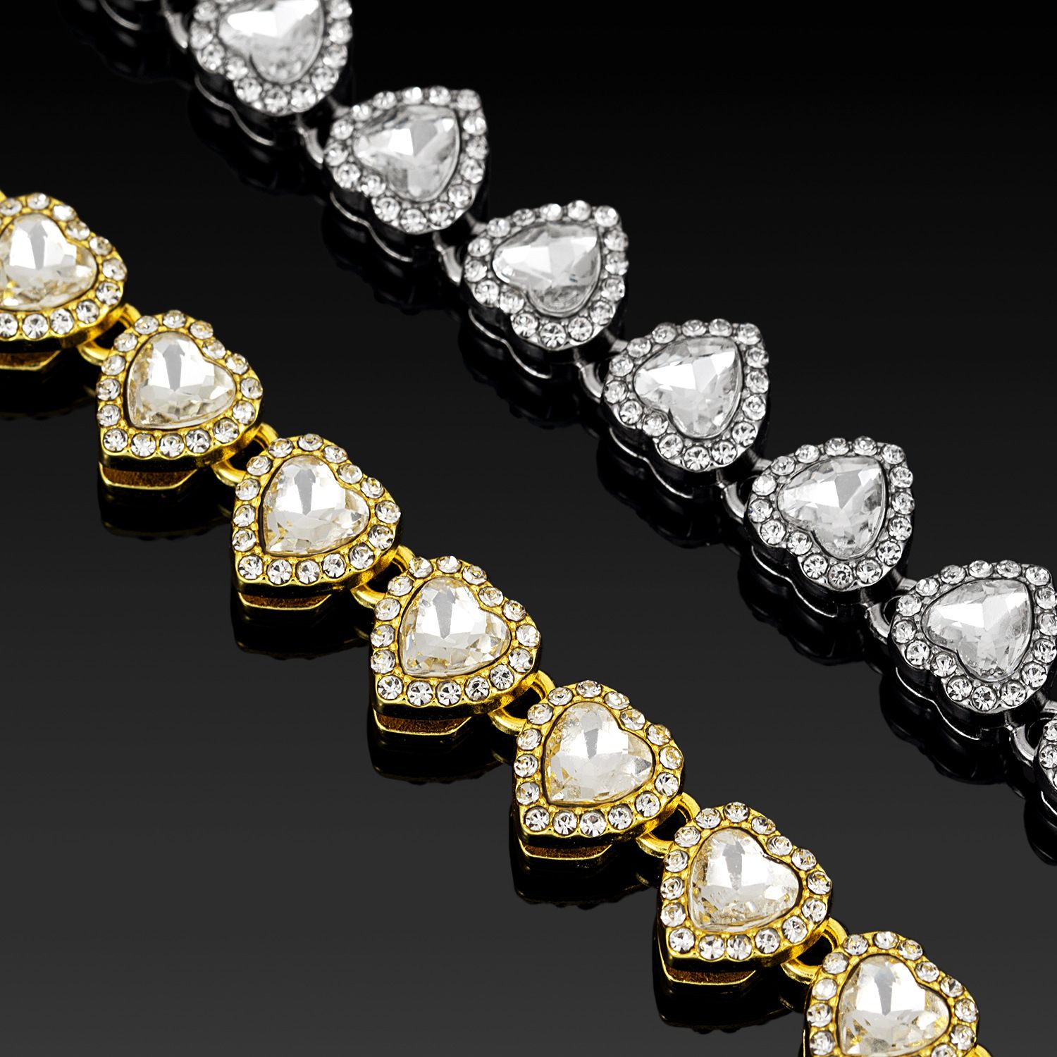 8 inch Silver-Plated & Gold-Plated Heart Rhinestone Tennis Bracelet for Women view 2