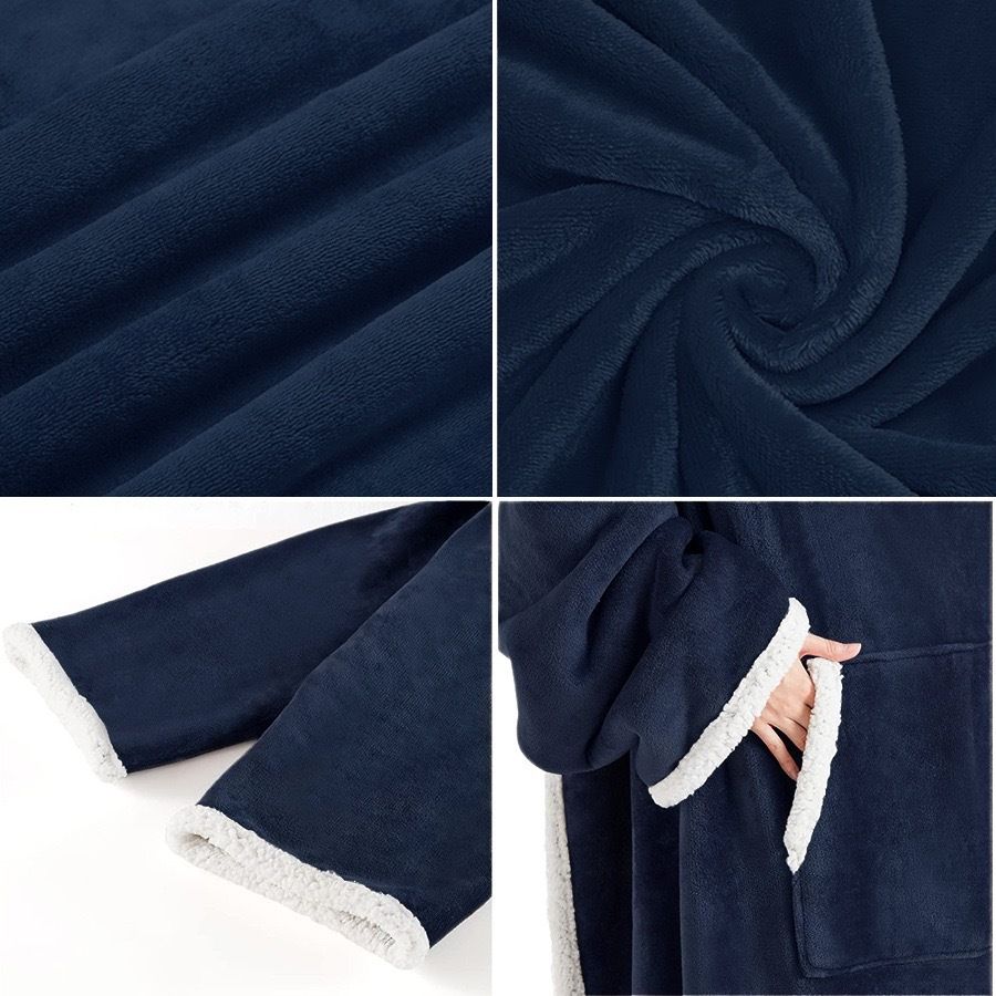 Grey 180 x 120CM Extra Large Wearable Wrap Blanket with Sleeves and Large Pocket view 4