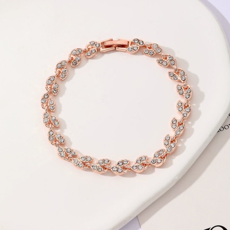 2 Pack Silver and Rose Gold Women's Crystal Leaf Bracelets with Gift Box view 2