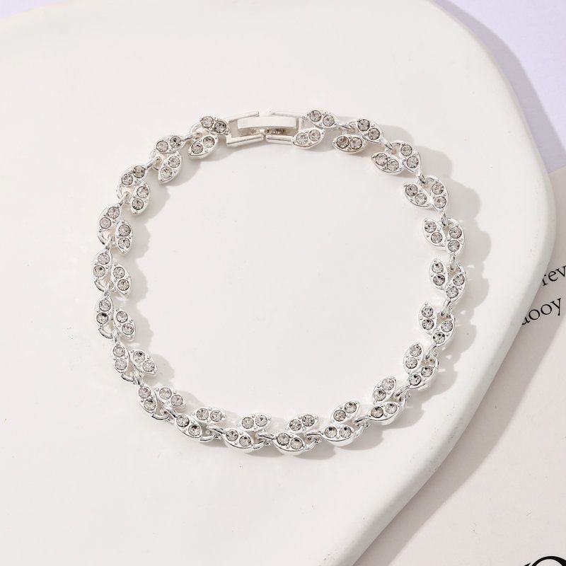 2 Pack Silver and Rose Gold Women's Crystal Leaf Bracelets with Gift Box view 3