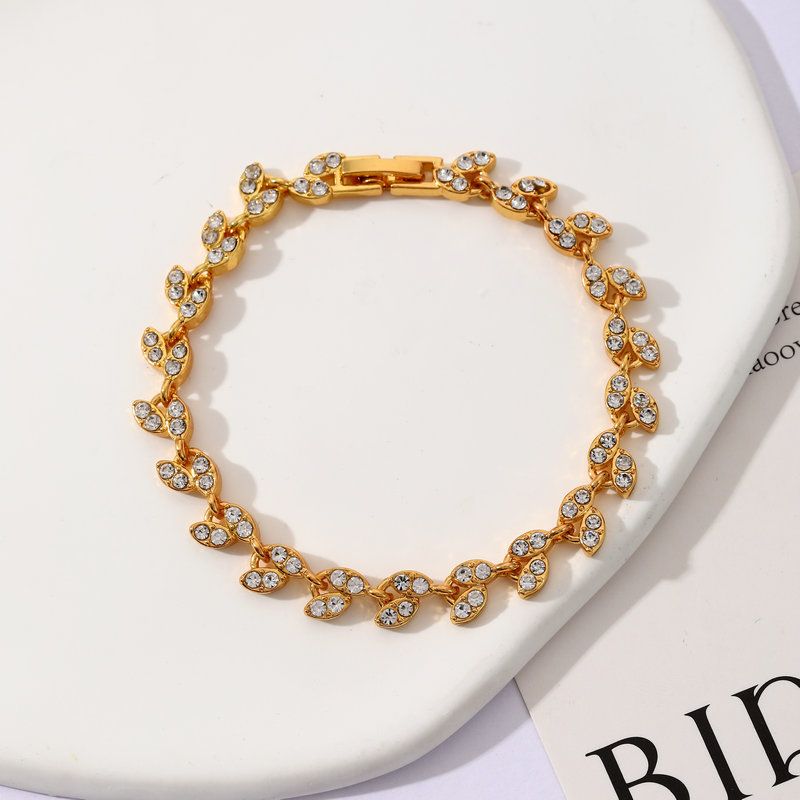 2 Pack Gold and Rose Gold Women's Crystal Leaf Bracelets with Gift Box view 2