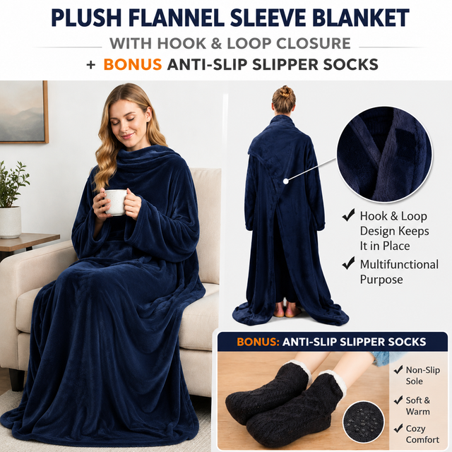 Winter Cozy Warm Loungewear Gift Set – 150 x 180CM Navy Blue Flannel Fleece — image 1