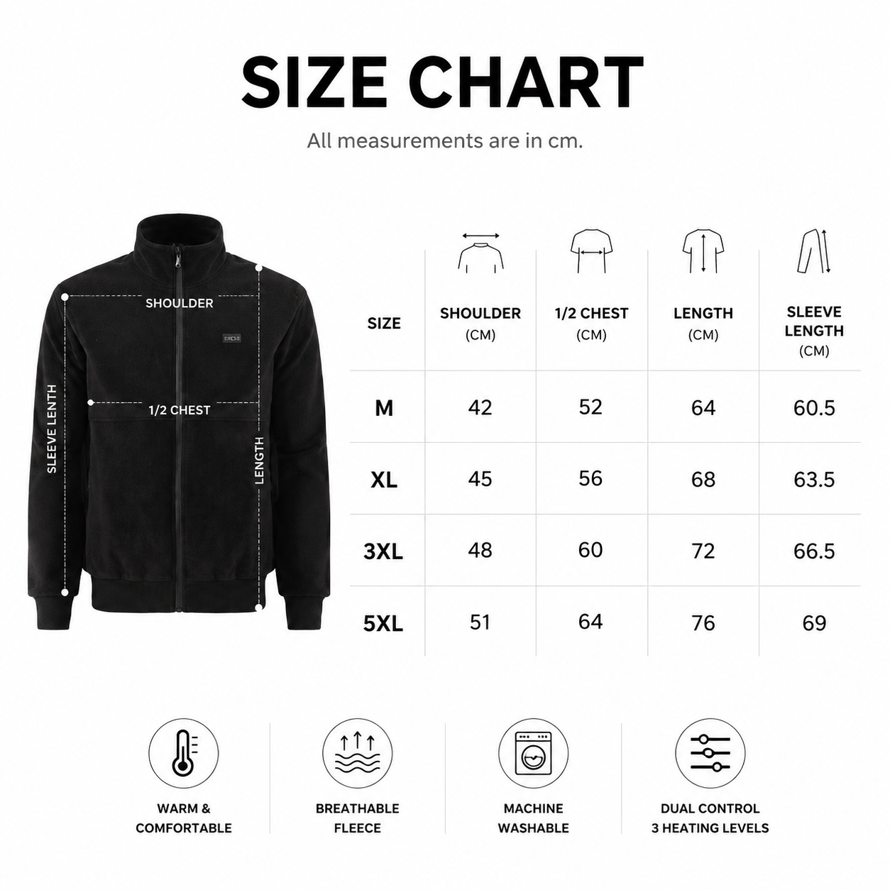 3XL Size Winter USB Heated Windproof Soft Fleece Warm Jacket for Men and Women view 2