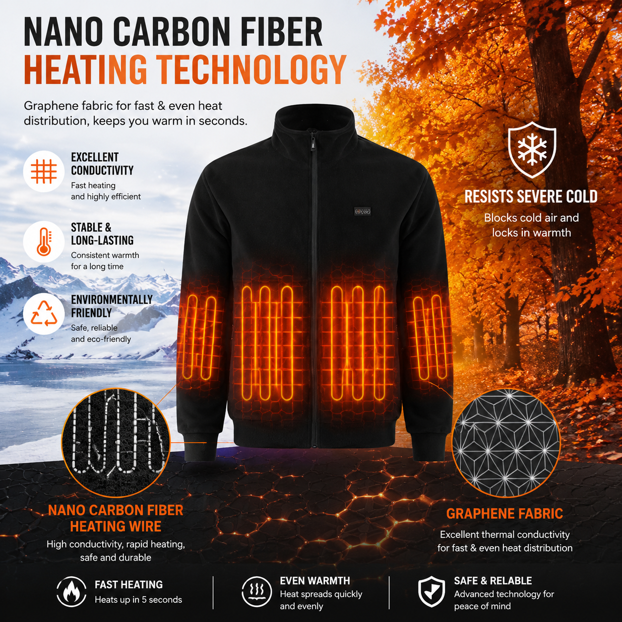 5XL Size Winter USB Heated Windproof Soft Fleece Warm Jacket for Men and Women view 3