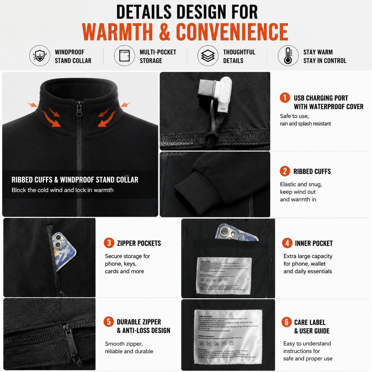5XL Size Winter USB Heated Windproof Soft Fleece Warm Jacket for Men and Women view 5