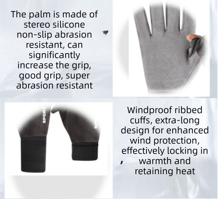 Black Winter Suede Touchscreen Flip-Top Gloves with Extended Cuff Design and view 3