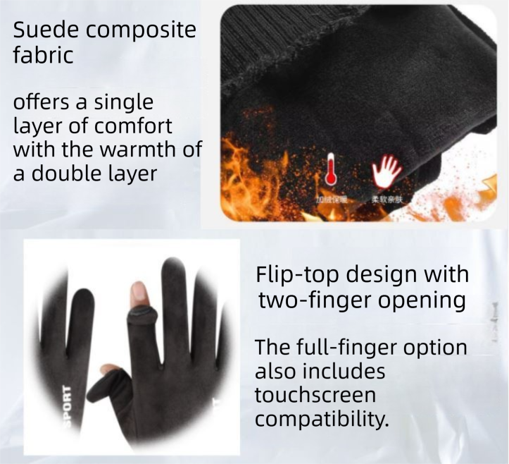 Khaki Winter Suede Touchscreen Flip-Top Gloves with Extended Cuff Design and view 2