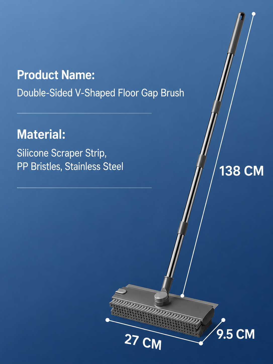 Grey and White 360°Rotating Detachable V-Shaped Floor Scrub Brush for Indoor & view 11