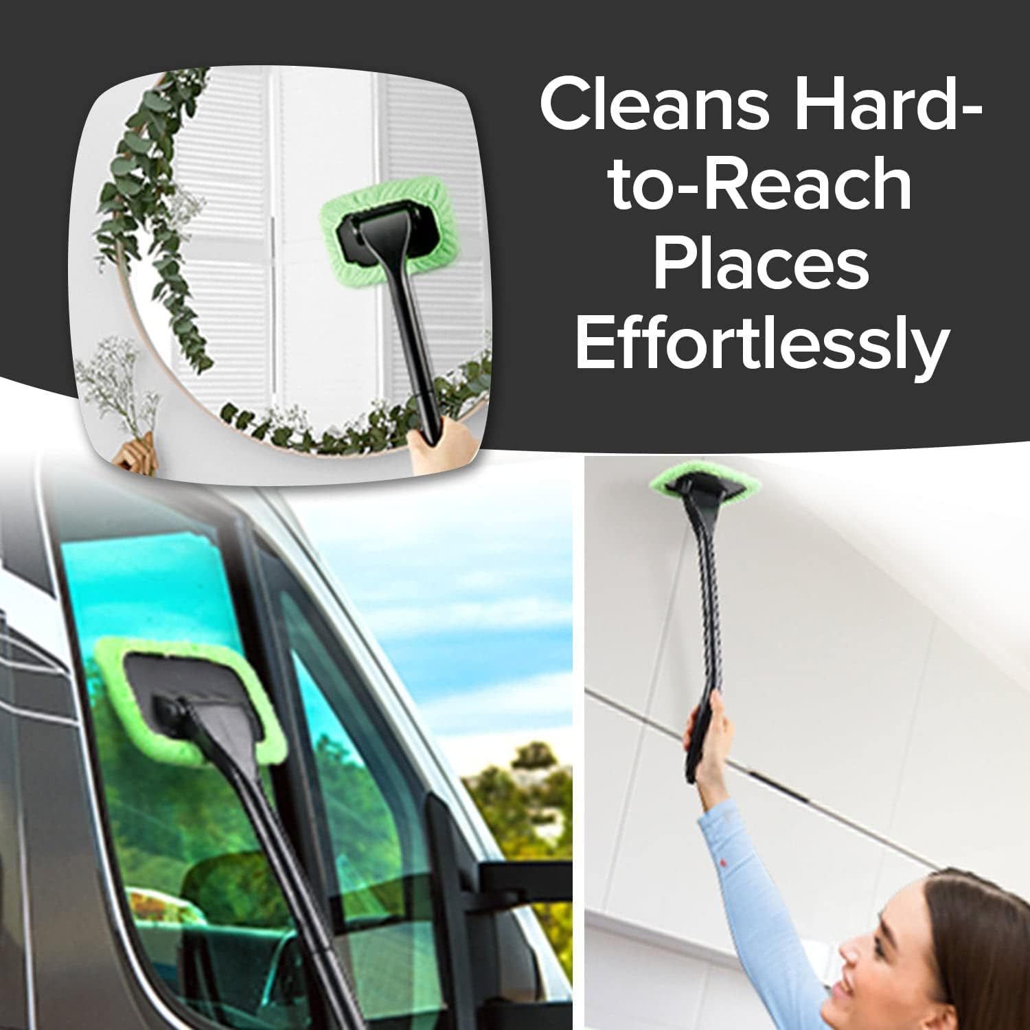 Car Windshield Rotating Defogger Cleaner Brush with 2 Washable Microfibre Pads view 4