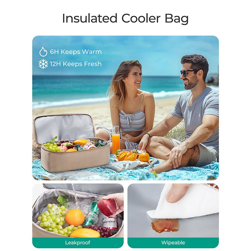 16.5 x 7.9 x 18.9" Khaki Beach Travel Mesh Tote Bag with 14L Insulated Drink view 5