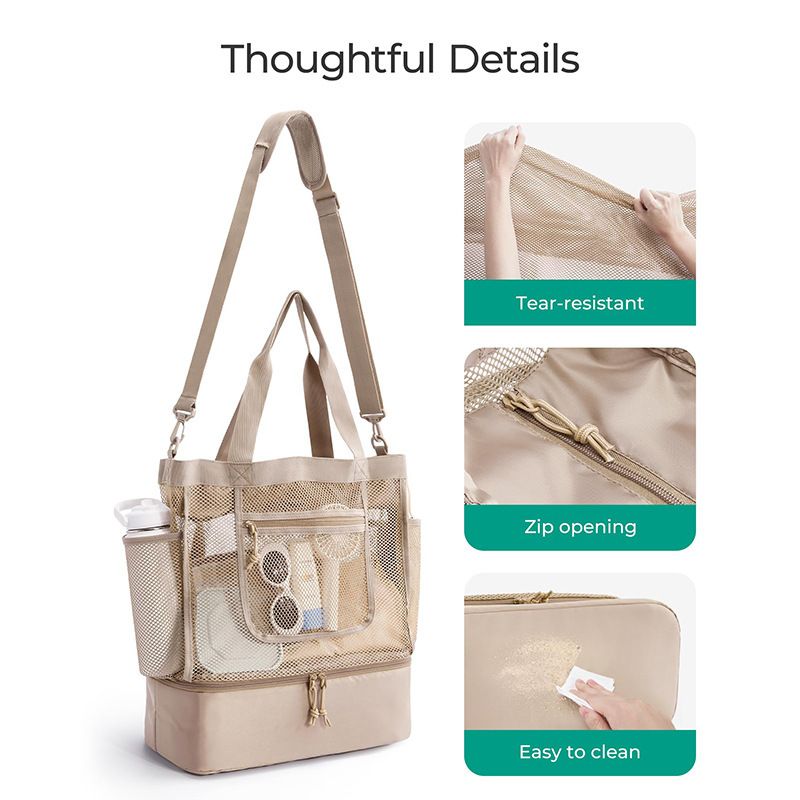 16.5 x 7.9 x 18.9" Light Blue Beach Travel Mesh Tote Bag with 14L Insulated view 3