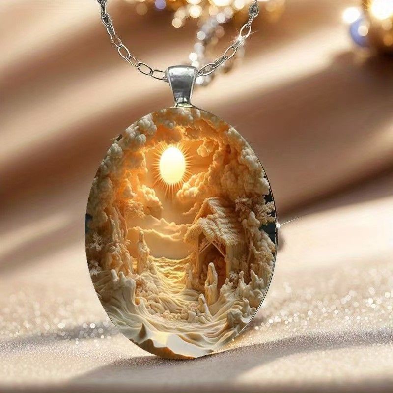 3D Nativity Scene Pendant Necklace & Keyring Set with Gift Box – Christmas view 2