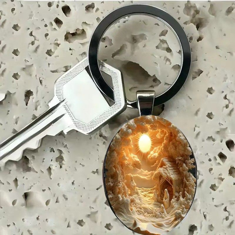 3D Nativity Scene Pendant Necklace & Keyring Set with Gift Box – Christmas view 3
