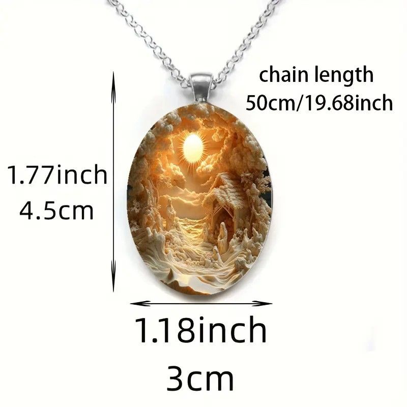 3D Nativity Scene Black Pendant Necklace & Keyring Set with Gift Box view 4