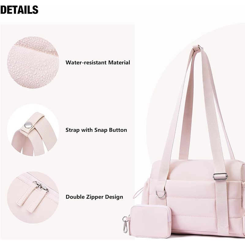 Beige Women’s Fluffy Nylon Gym Travel Tote Bag and Coin Purse Set - Side view 5