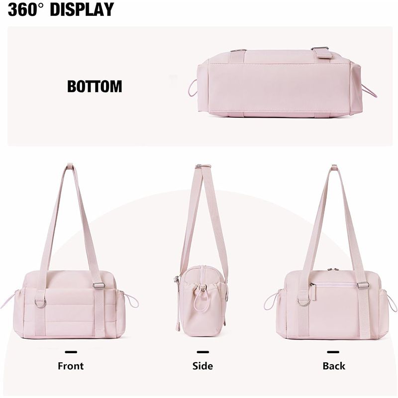 Beige Women’s Fluffy Nylon Gym Travel Tote Bag and Coin Purse Set - Side view 6