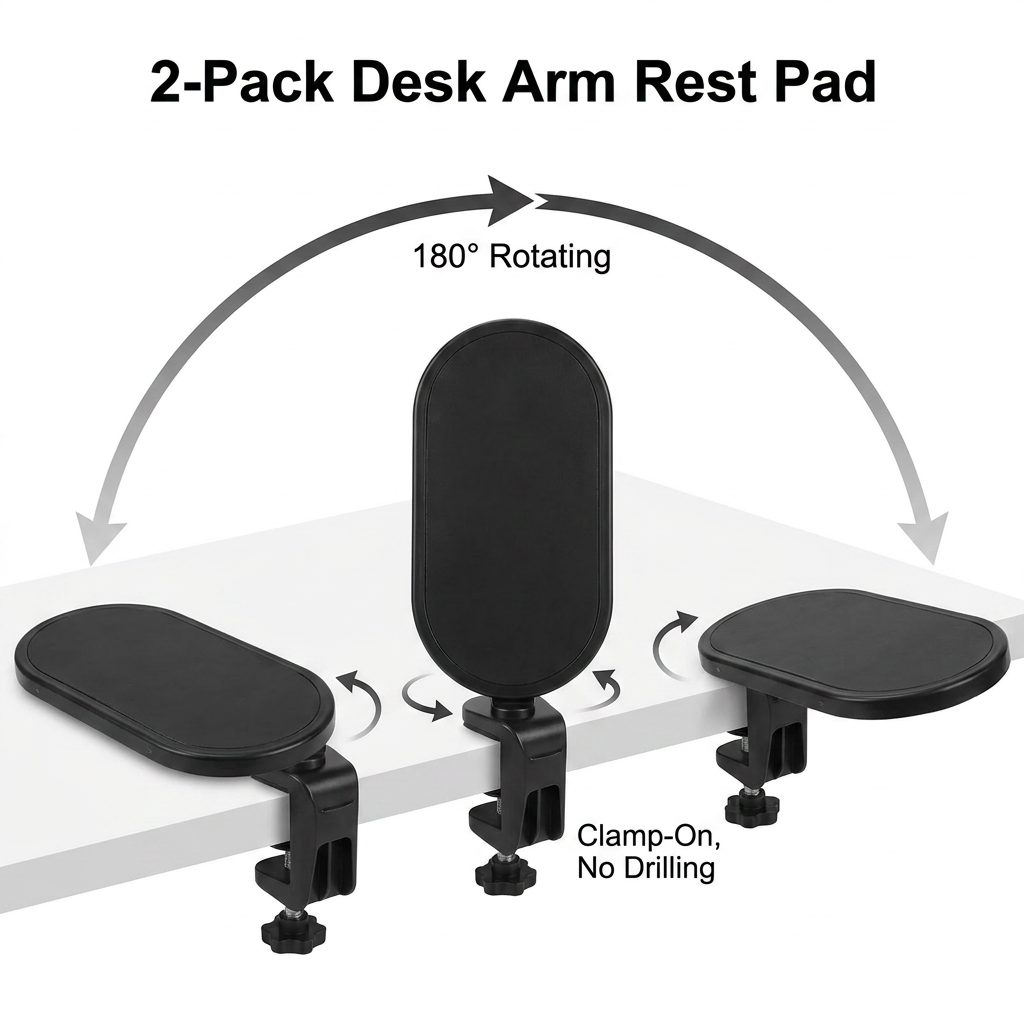 4-Piece Black Red Ergonomic Desk Arm Rest & Wrist Support Set with 2 Pack view 2