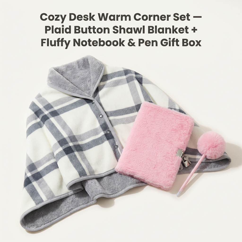 Warm Cozy Study and Office Corner Set with Wearable Dual Layer Fleece Shawl