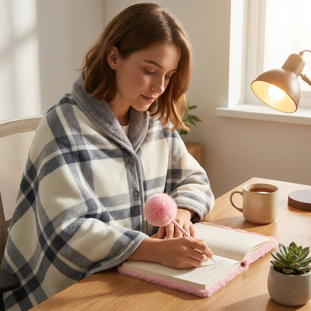 Warm Cozy Study and Office Corner Set with Wearable Dual Layer Fleece Shawl view 2