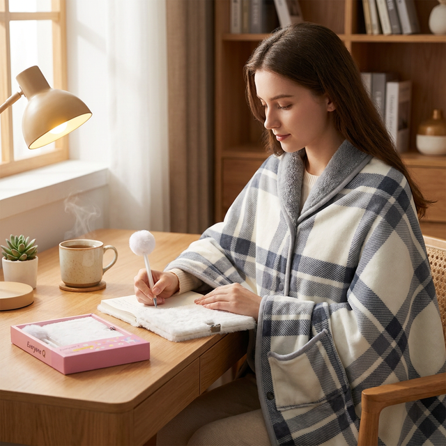 Warm Cozy Study and Office Corner Set with Wearable Dual Layer Fleece Shawl view 3