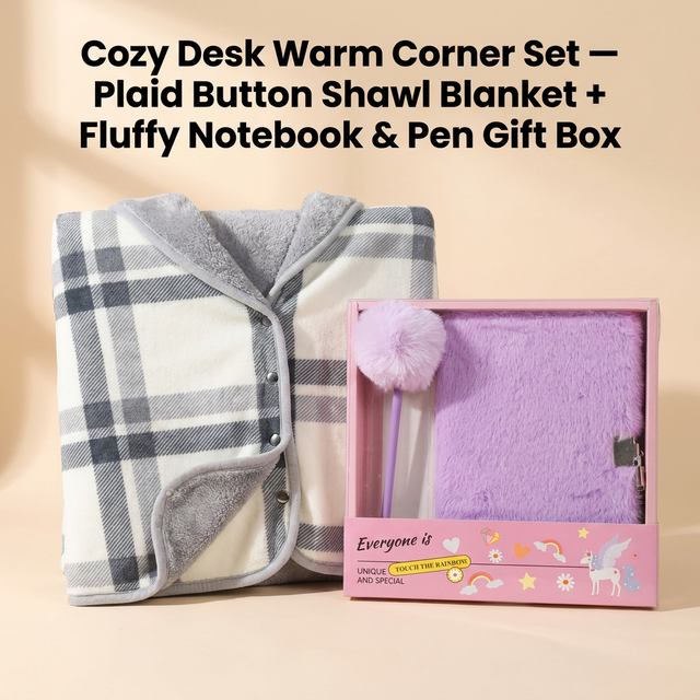 Warm Cozy Study and Office Corner Set with Wearable Dual Layer Fleece Shawl