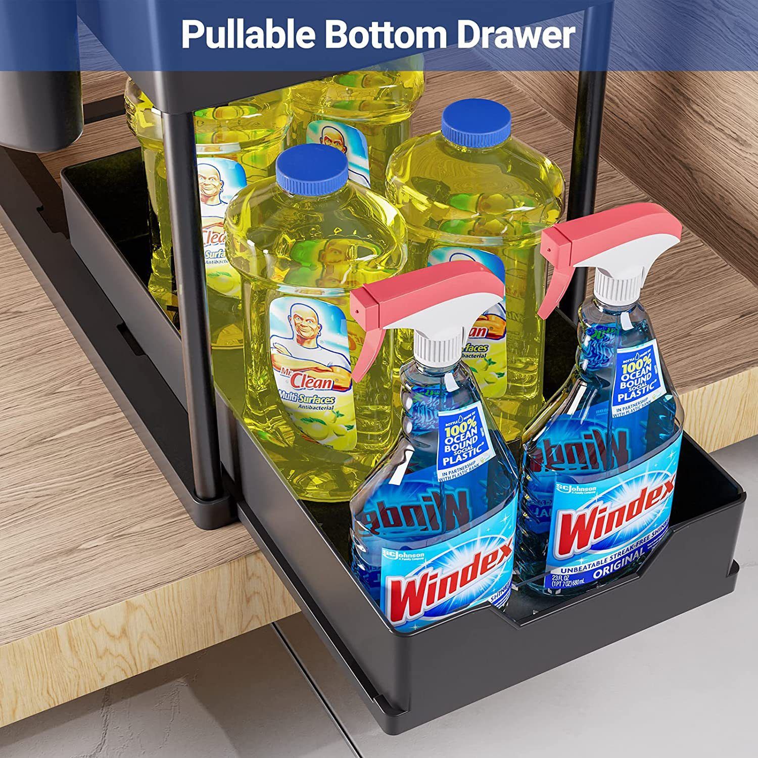 White Under Sink Organizer with Pull-Out Drawer view 2