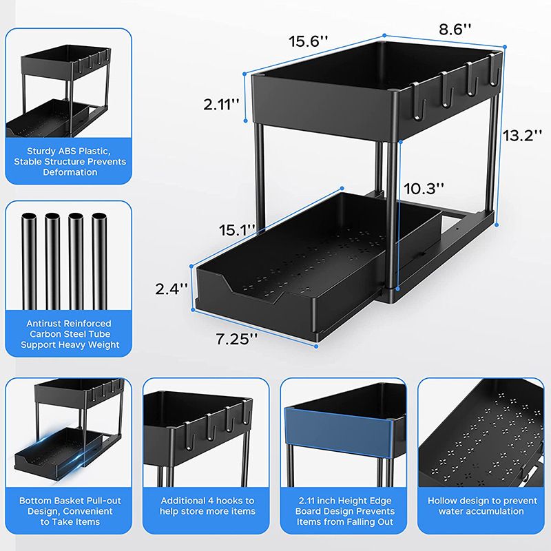 White Under Sink Organizer with Pull-Out Drawer view 3