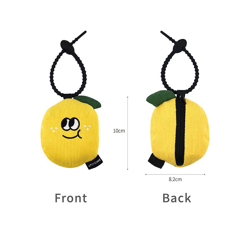 Portable Cute Lemon Corduroy Storage Pouch with Zipper and Hidden Folding view 2