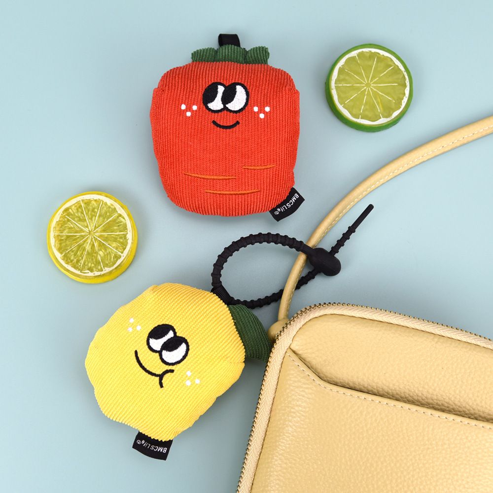 Portable Cute Lemon Corduroy Storage Pouch with Zipper and Hidden Folding view 6
