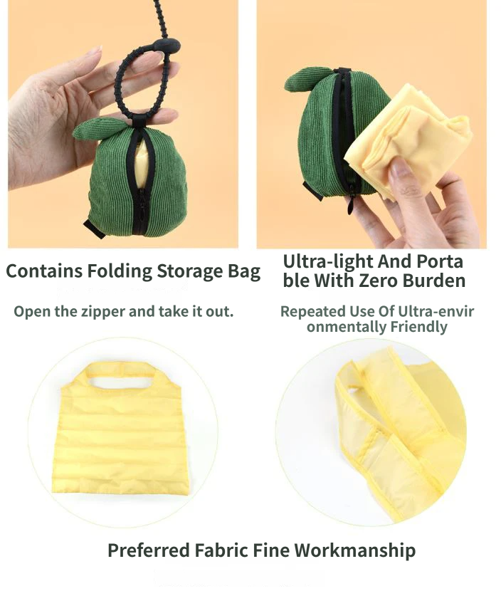 Portable Cute Avocado Corduroy Storage Pouch with Zipper and Hidden Folding view 3