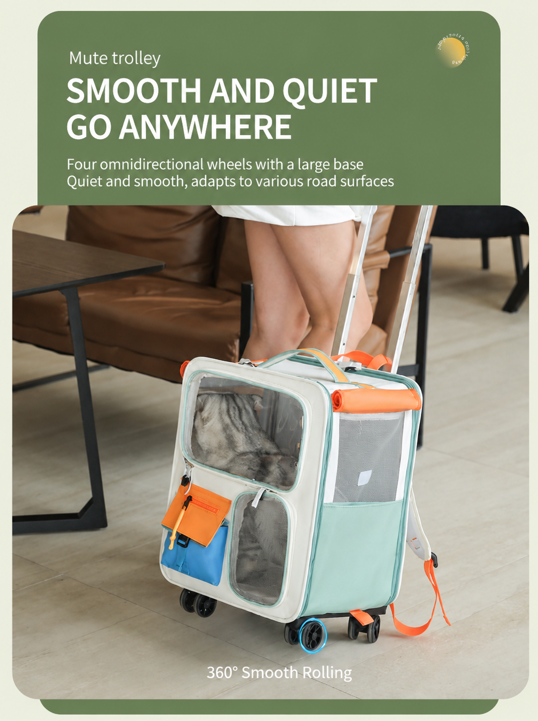 Orange and Grey Large Space Pet Carrier Trolley – Foldable Cat Carrier view 7