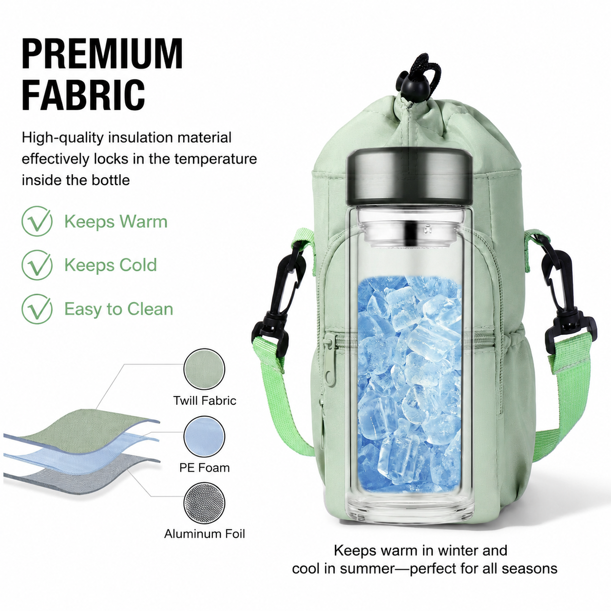 2-Pack Black Muti-Pockets Insulated Water Bottle Holder and Adjustable Phone view 2