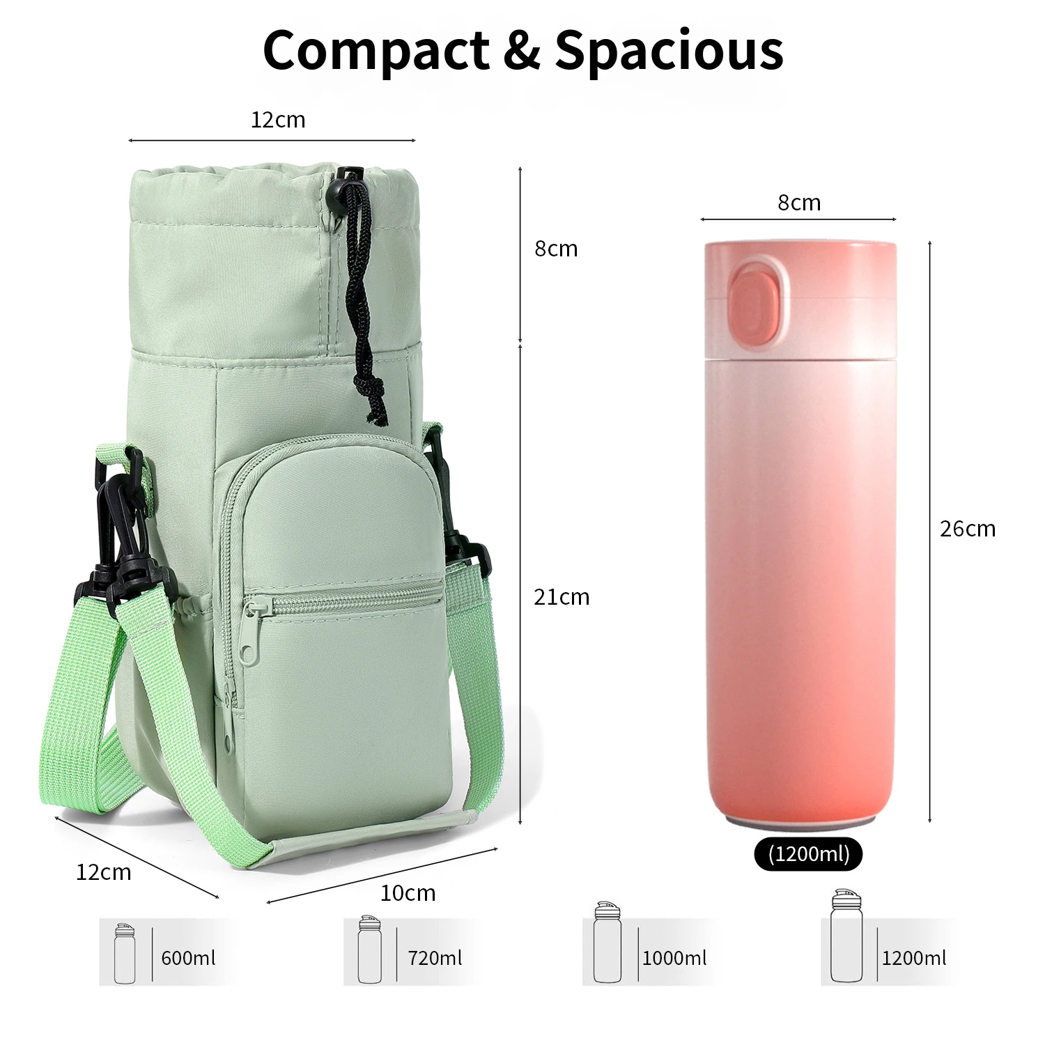 2-Pack Black Muti-Pockets Insulated Water Bottle Holder and Adjustable Phone view 3