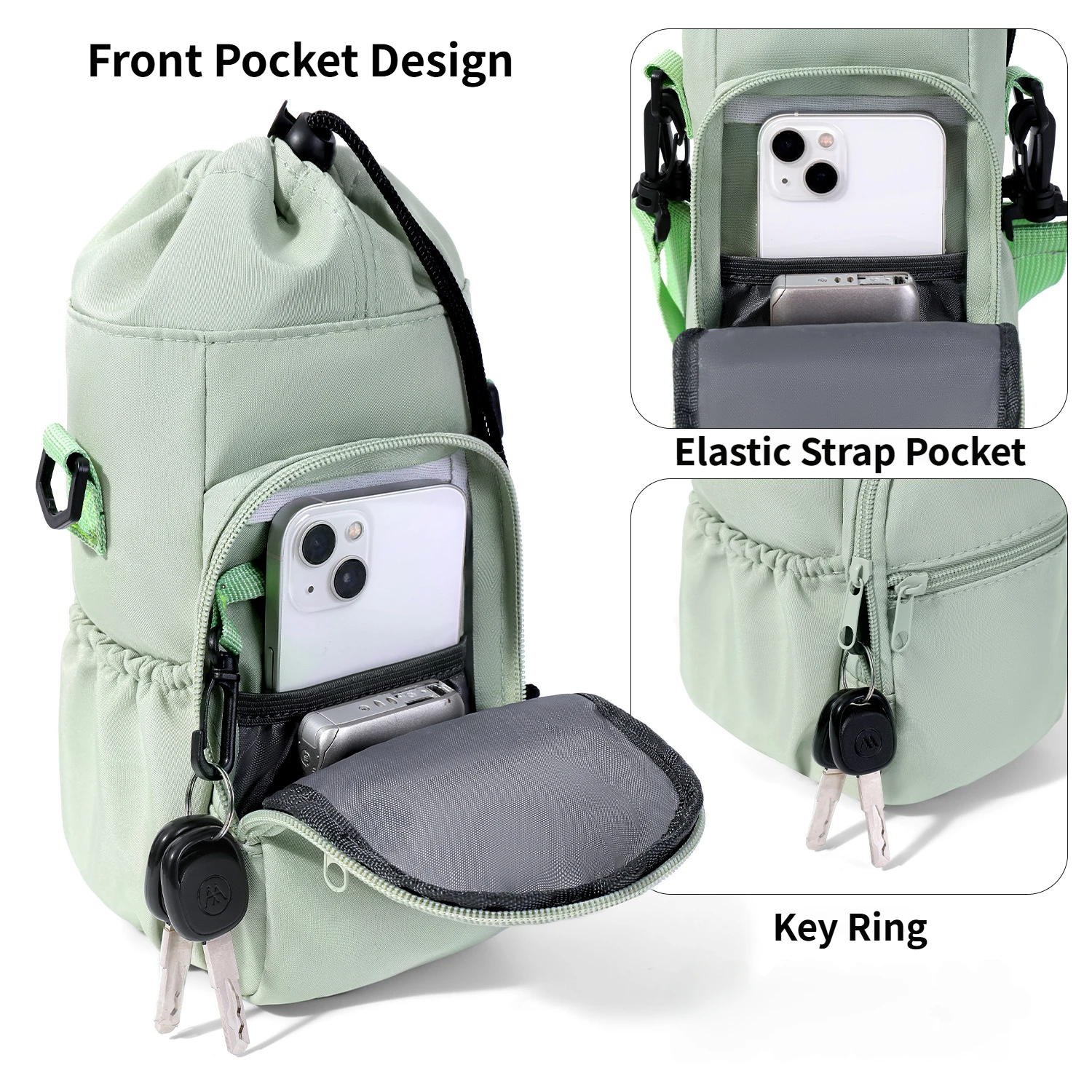 2-Pack Purple Muti-Pockets Insulated Water Bottle Holder and Adjustable Phone view 4