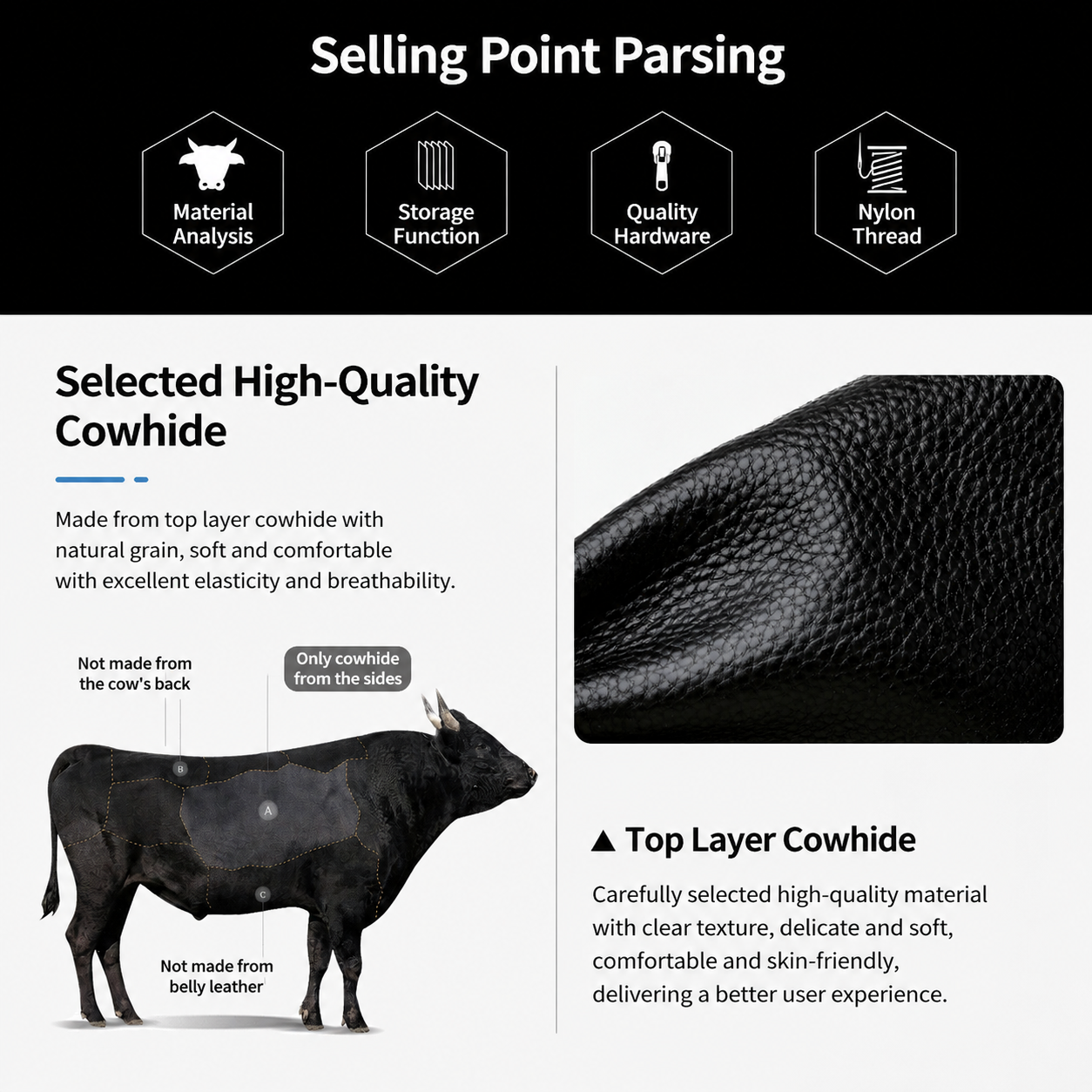 Black Stylish Genuine Leather Crescent Shape Shoulder Bag for Women – Compact view 2