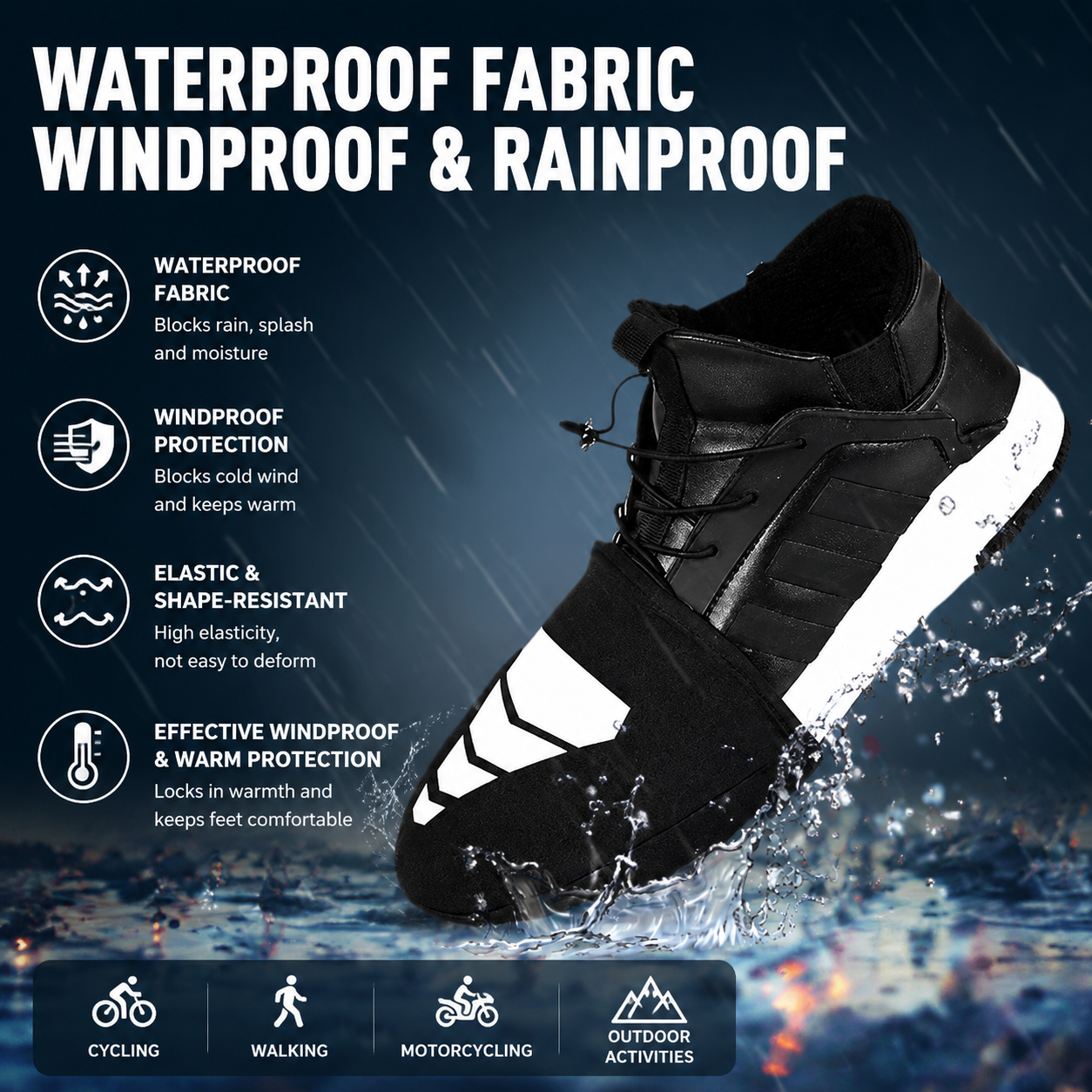 Beige Waterproof Windproof Cycling Shoe Covers & Long Half Rain Pants Set – 2 view 6