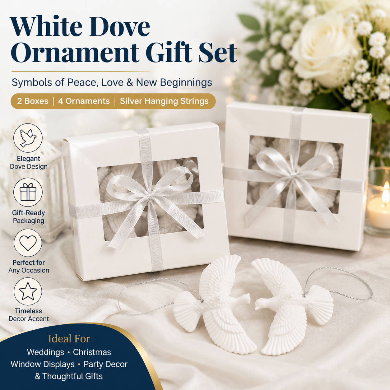 White Dove Christmas Ornament Set (4 Piece
