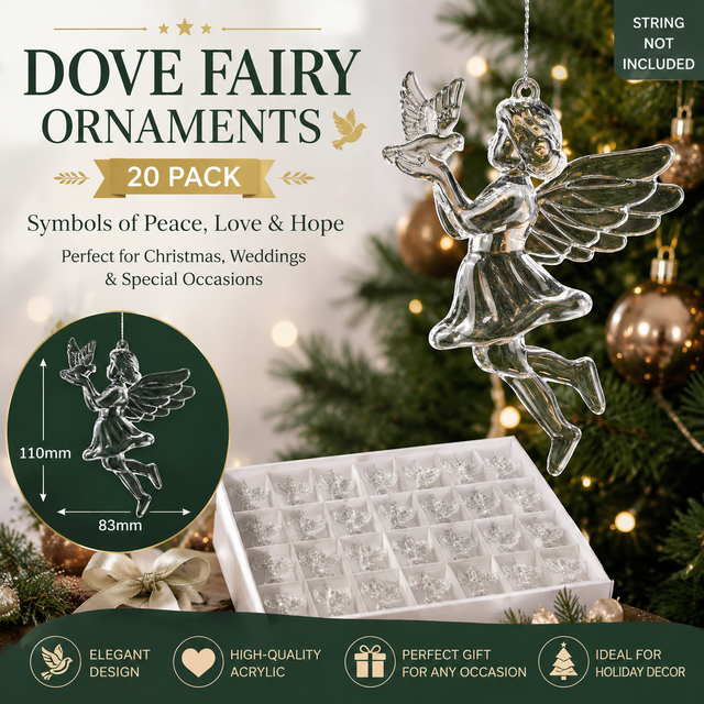Crystal Dove and Fairy Christmas Ornament Set (20 PCS) – Elegant Peace Dove
