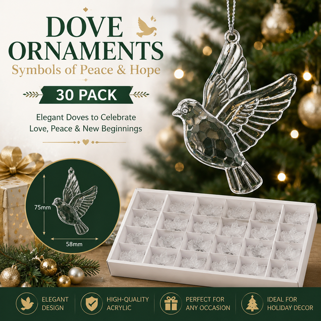 Crystal Flat Dove Christmas Ornament Set (30 PCS) – Elegant Peace Dove Hanging