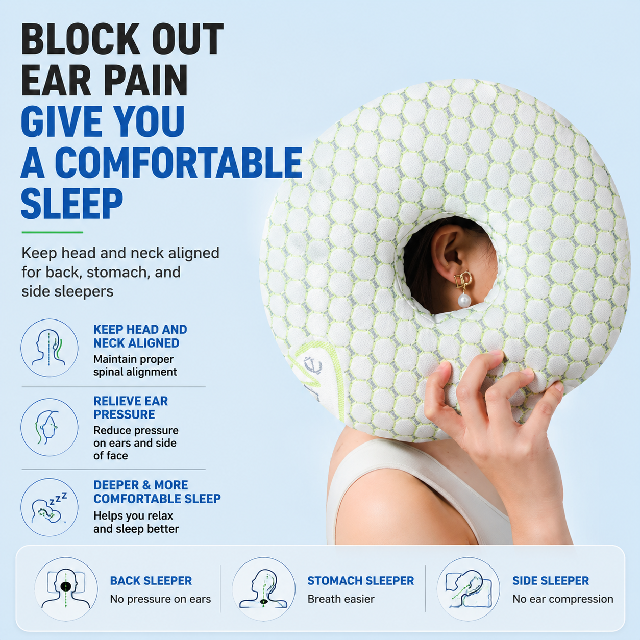 Boer Grey 30CM Round Ear Protection Pillow with Hole Design – Milk Silk view 6