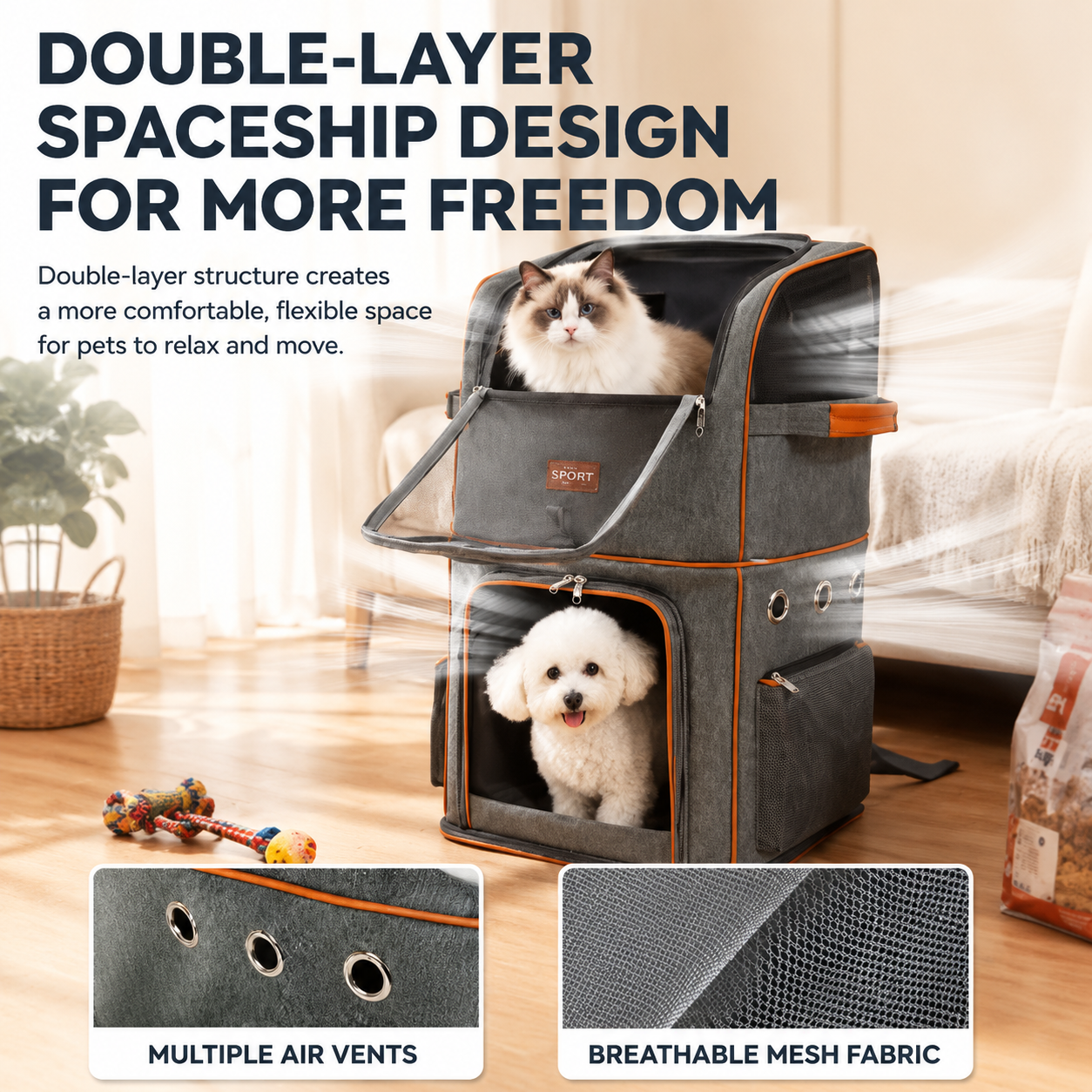 Green Double Layer Pet Backpack and Trolley Carrier - Foldable Large Capacity view 3