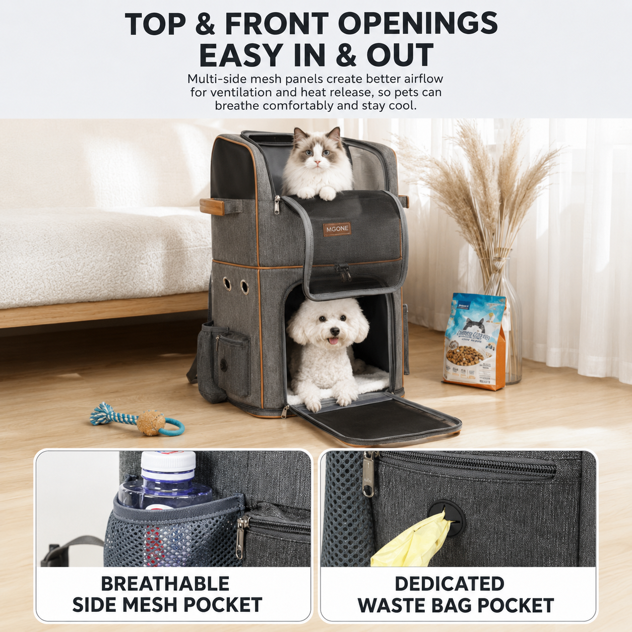 Green Double Layer Pet Backpack and Trolley Carrier - Foldable Large Capacity view 4