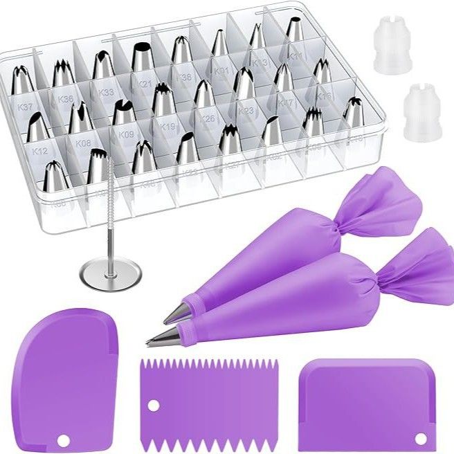 32-Piece Purple Cake Decorating Kit with 24 Numbered Icing Piping Tips — image 1