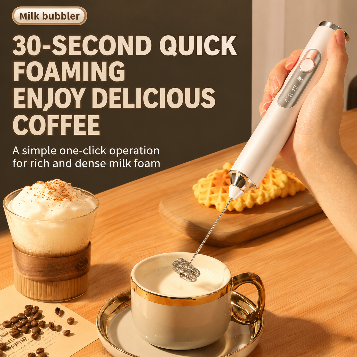J-3 White Wireless Handheld Electric Milk Frother view 3