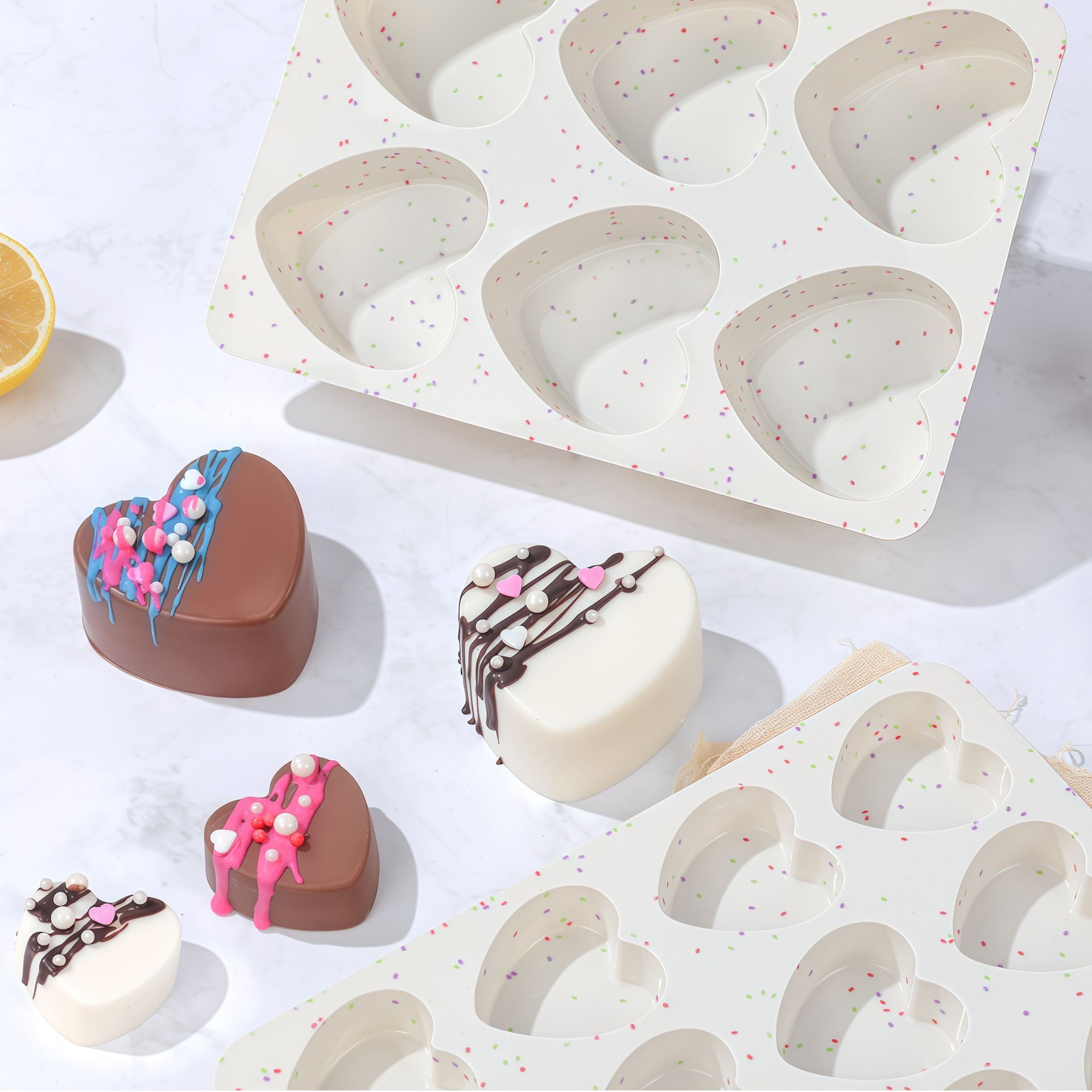 12 Cavity Heart Shaped Silicone Nonstick Easy Release Baking Molds(2PCS) view 4