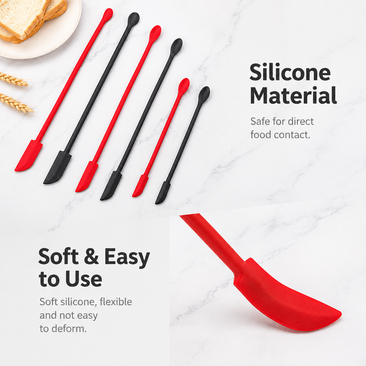 Red Silicone Mini Double Ended Spatula Spoon Set of 3 Sizes - Flexible Kitchen view 3